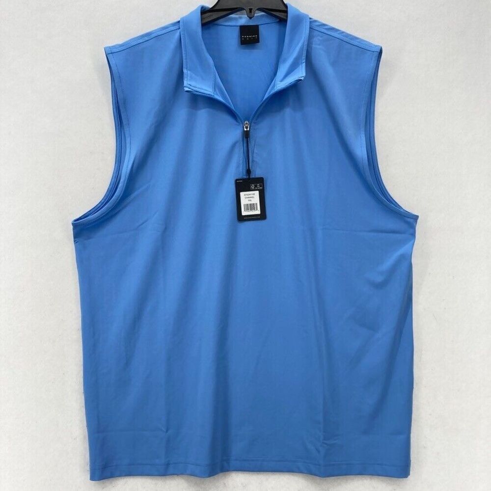 Dunning Golf Polo Shirt Women's XXL Sleeveless Blue Stretch Quarter Zip‎ Preppy